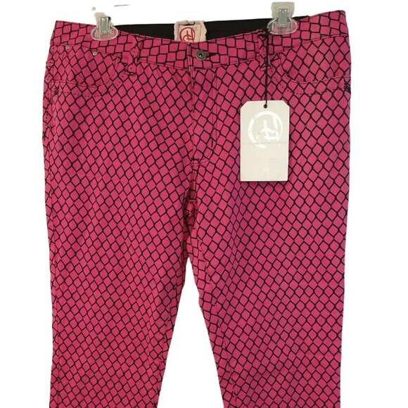 Chor Hot Topic Pants Jeans Skinny Juniors Size 15 Pink Fuchsia Black Printed NEW - Picture 2 of 9